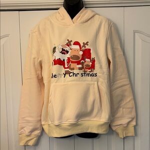 Funny Christmas Hoodie Cream Men Size Medium
